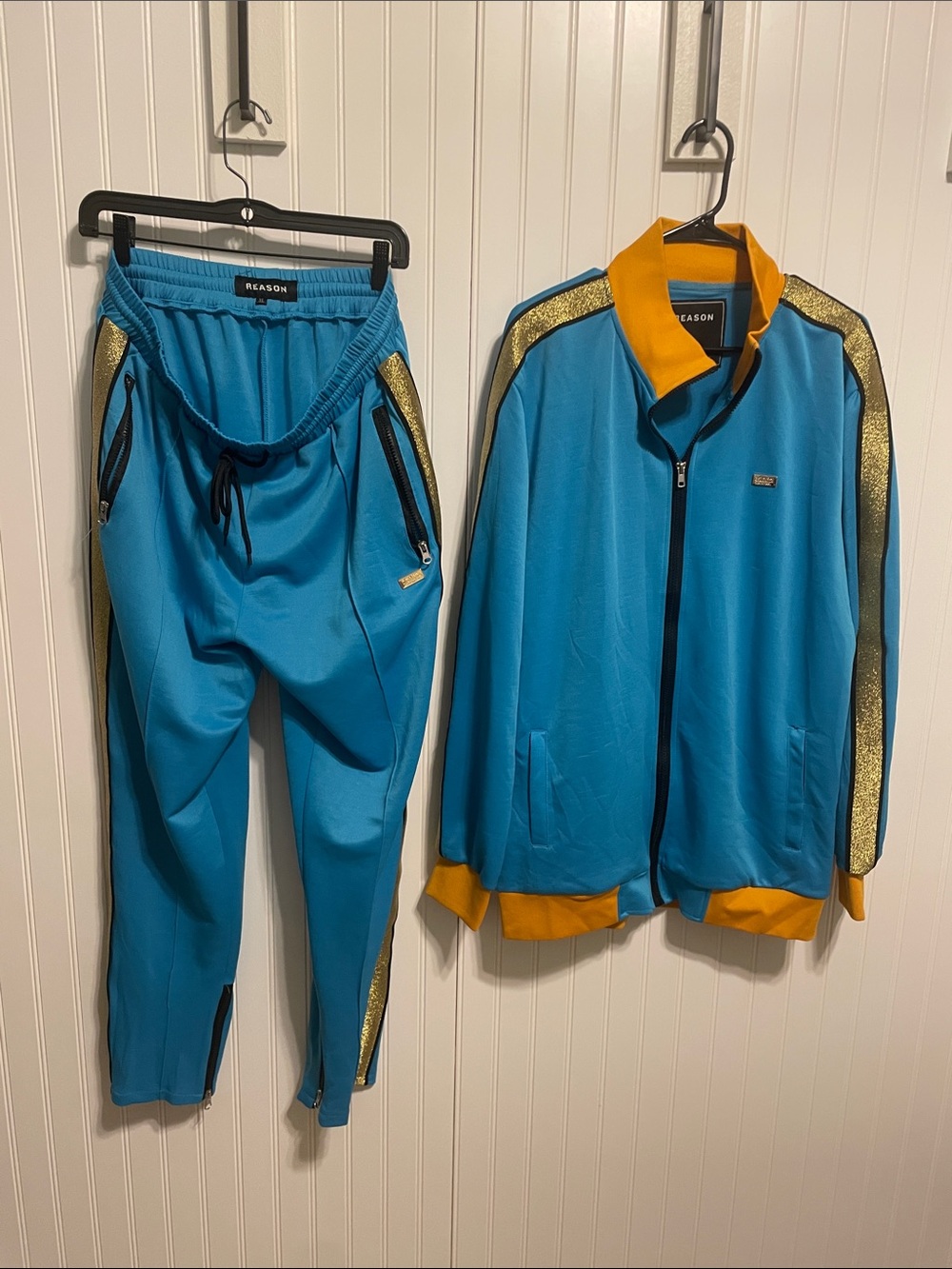 Reason Turquoise Track Jacket and Joggers with Gold Trim